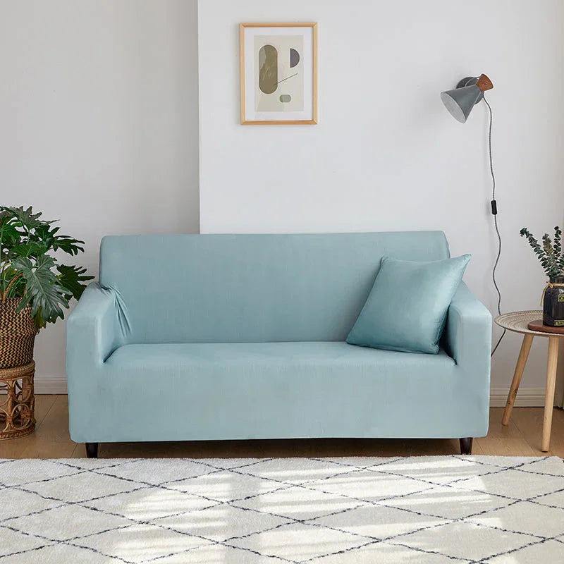 Housse de canapé Unie · Bleu grisé · Extensible (vue 3)