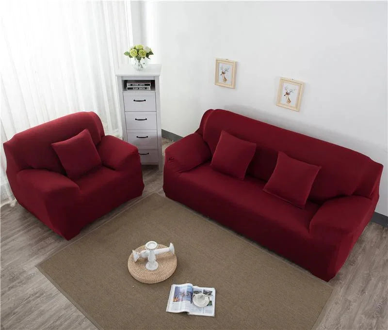Housse de canapé Unie · Rouge grenat · Extensible (vue 3)