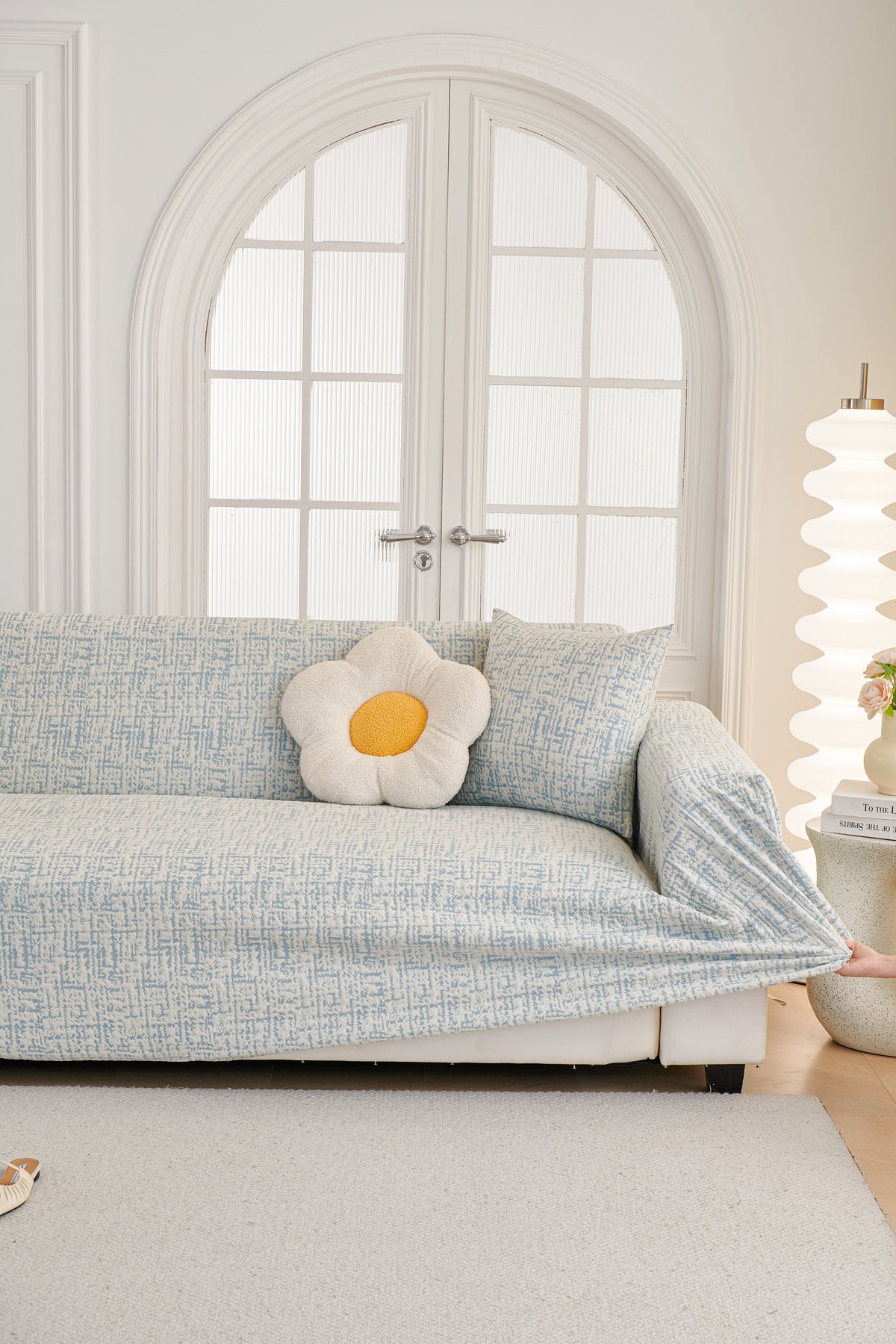 Housse de canapé Gridelle · Bleu · Extensible (vue 3)