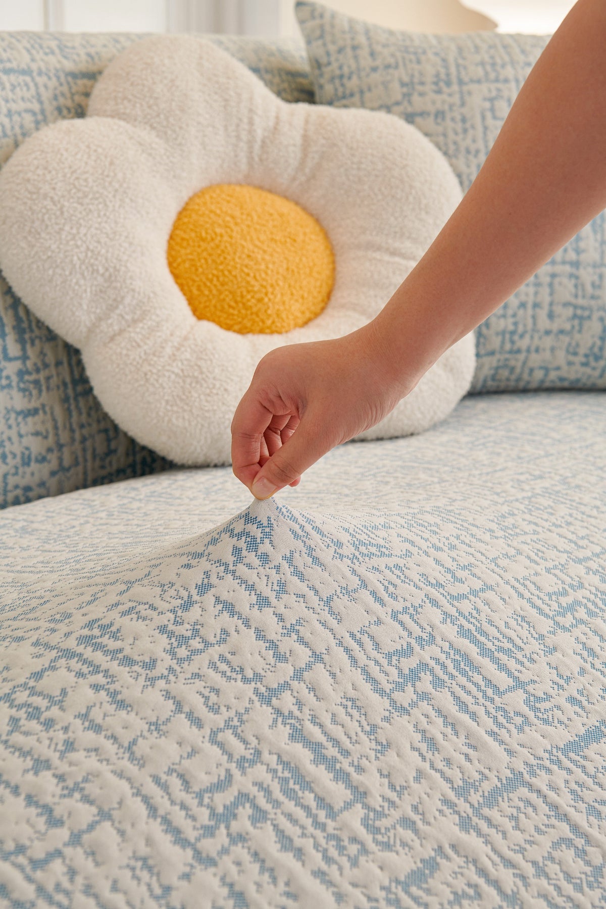 Housse de canapé Gridelle · Bleu · Extensible (vue 5)