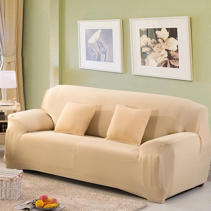 Housse de canapé Unie · Beige lin · Extensible (vue 3)