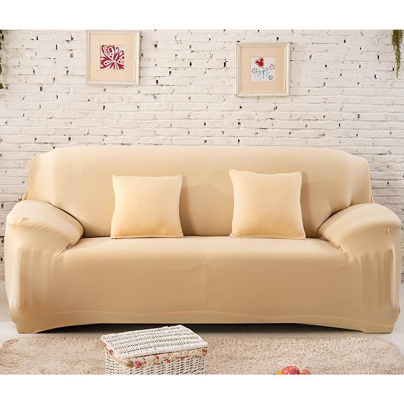 Housse de canapé Unie · Beige lin · Extensible (vue 5)