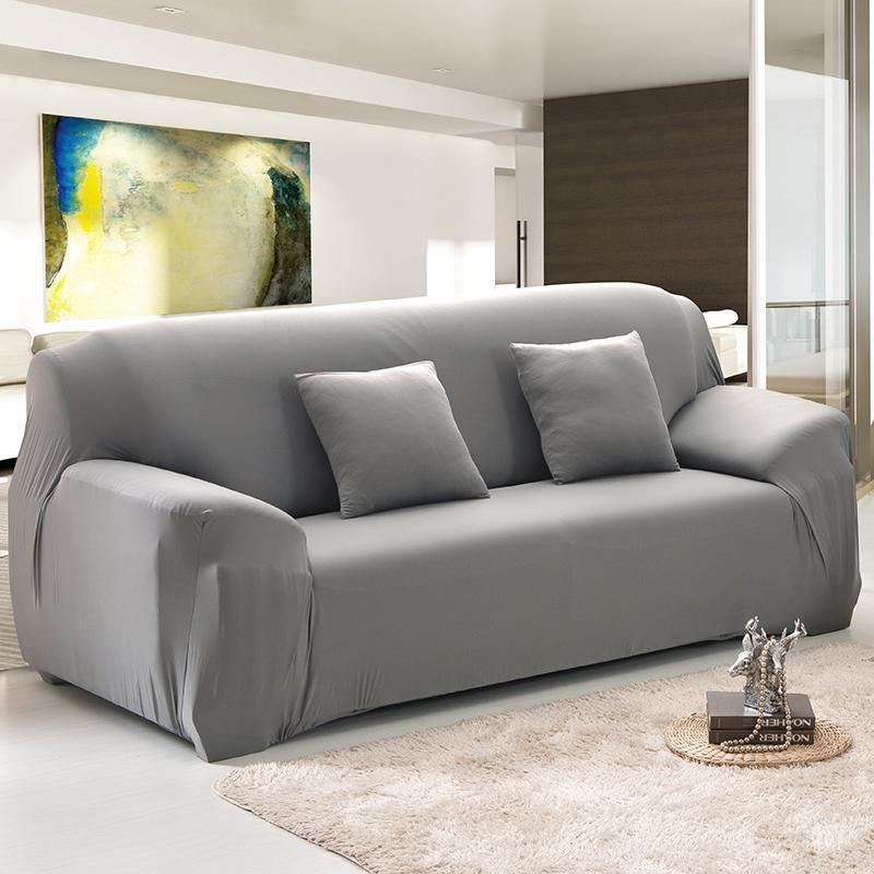 Housse de canapé Unie · Gris galet · Extensible (vue 3)