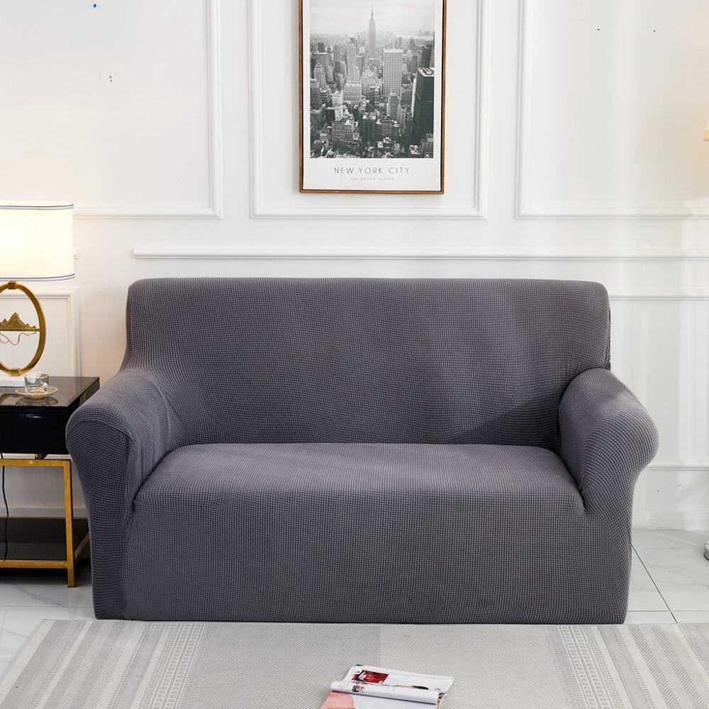 Housse de canapé Jacquard · Gris foncé · Extensible (vue 2)