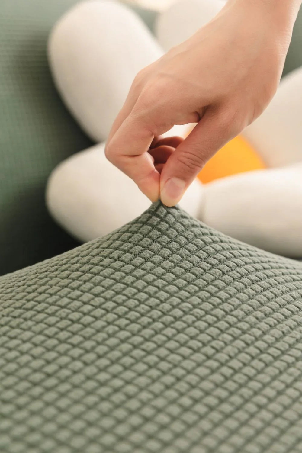 Housse de canapé Jacquard · Vert sauge · Extensible (vue 4)