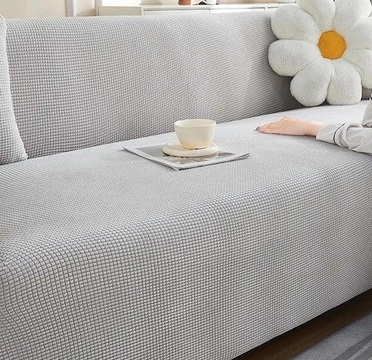 Housse de canapé Jacquard · Gris clair · Extensible (vue 2)
