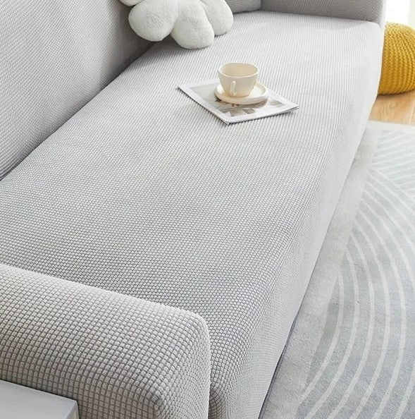Housse de canapé Jacquard · Gris clair · Extensible (vue 3)