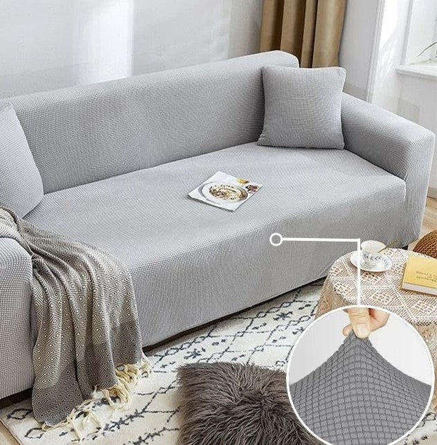 Housse de canapé Jacquard · Gris clair · Extensible (vue 4)