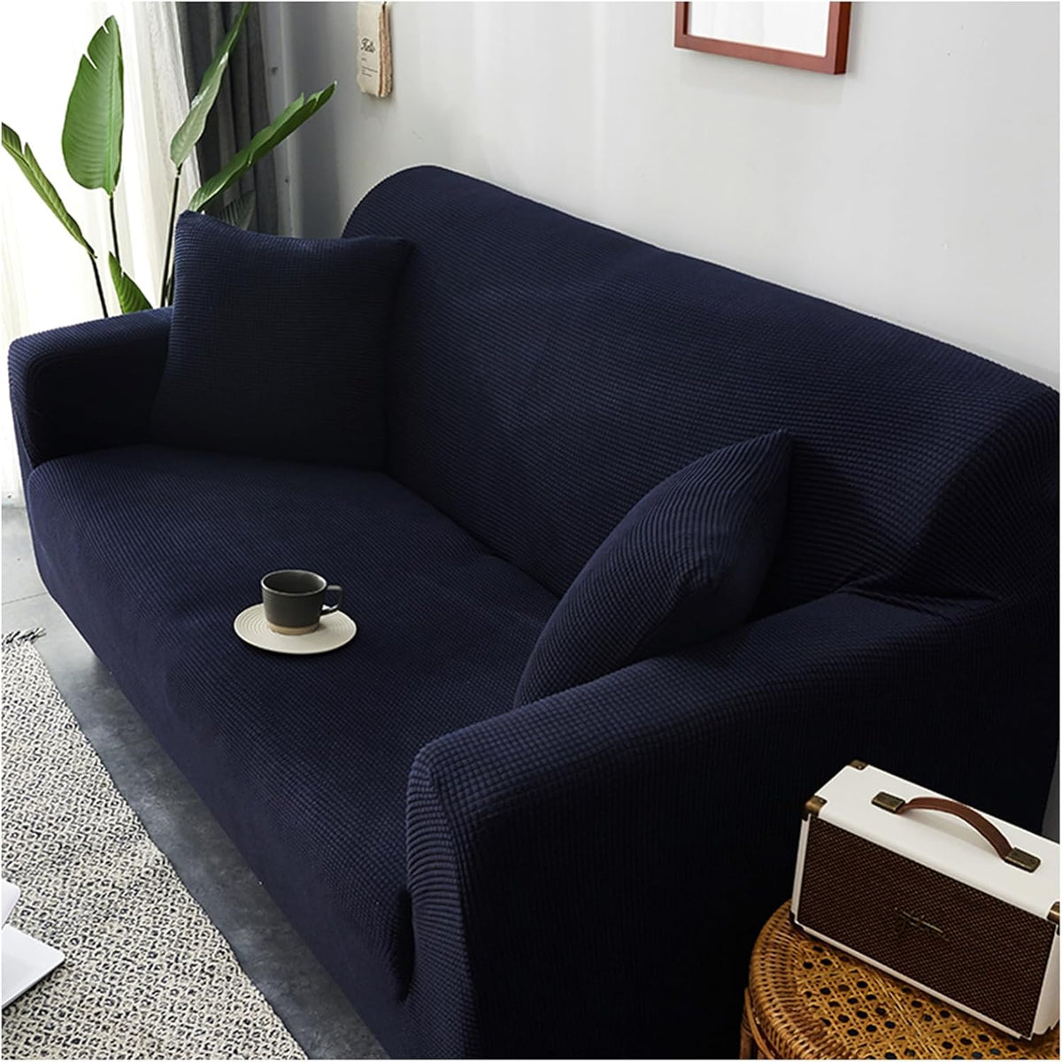 Housse de canapé Jacquard · Bleu marine · Extensible (vue 2)