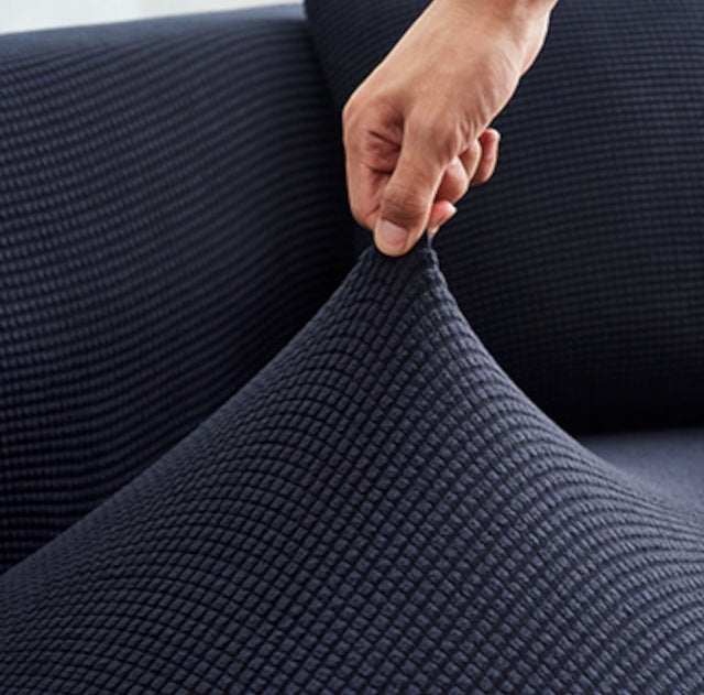 Housse de canapé Jacquard · Bleu marine · Extensible (vue 3)
