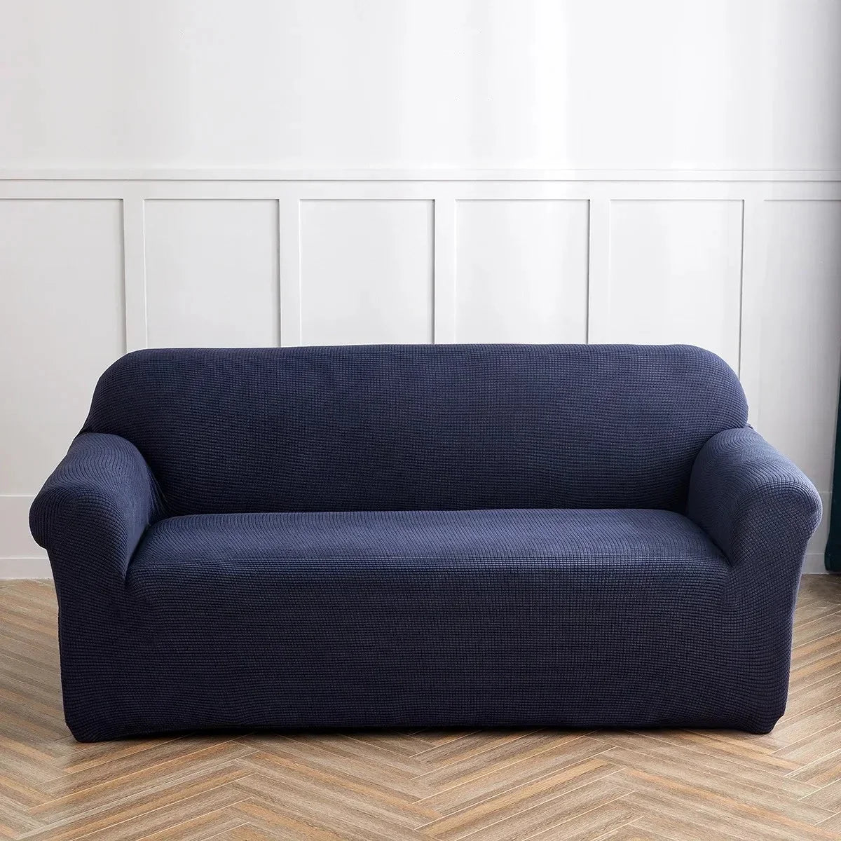 Housse de canapé Jacquard · Bleu marine · Extensible (vue 5)