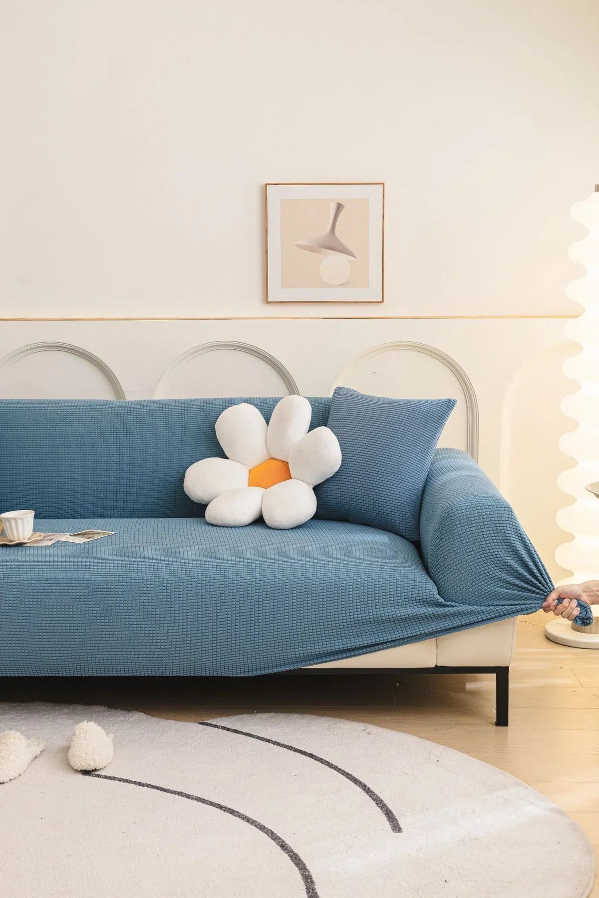 Housse de canapé Jacquard · Bleu ciel · Extensible (vue 4)