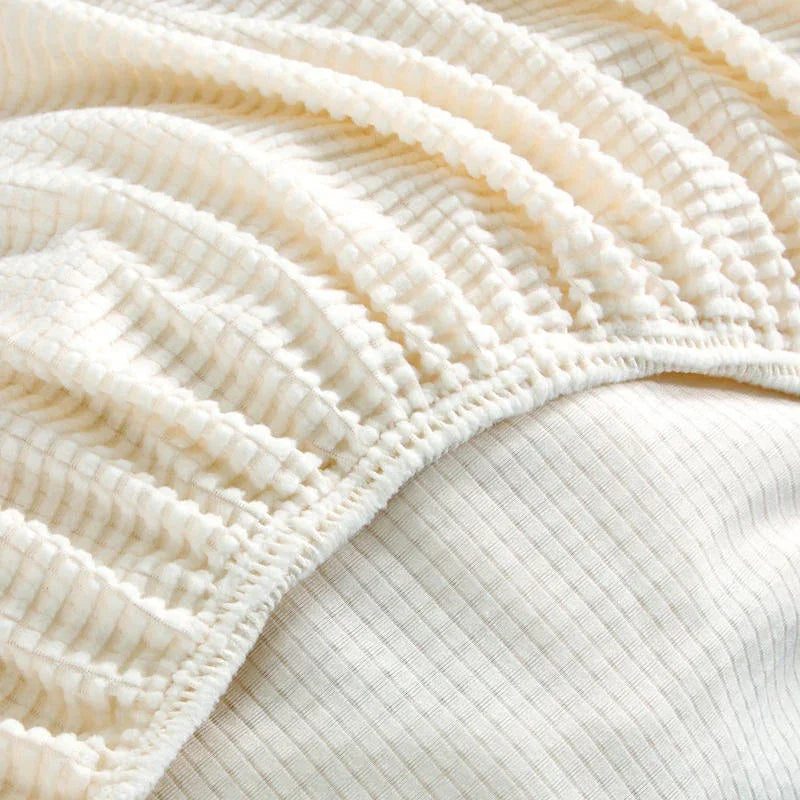 Housse de canapé Jacquard · Blanc cassé · Extensible (vue 3)