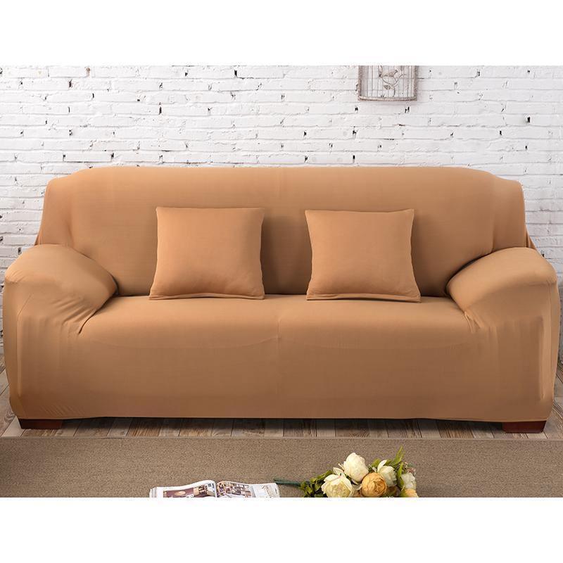 Housse de canapé Unie · Ocre · Extensible (vue 5)