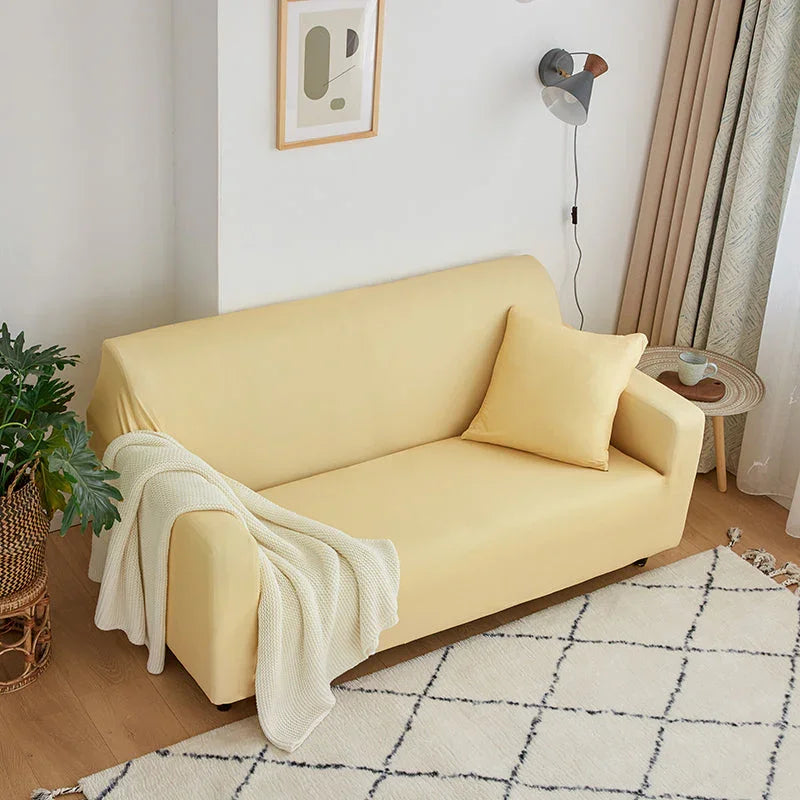 Housse de canapé Unie · Jaune paille · Extensible (vue 2)