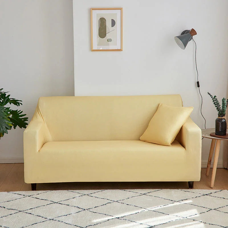 Housse de canapé Unie · Jaune paille · Extensible (vue 3)