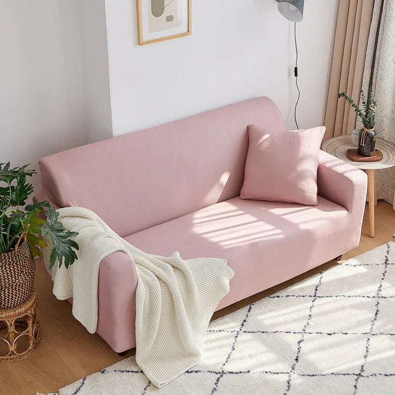 Housse de canapé Unie · Rose poudré · Extensible (vue 2)