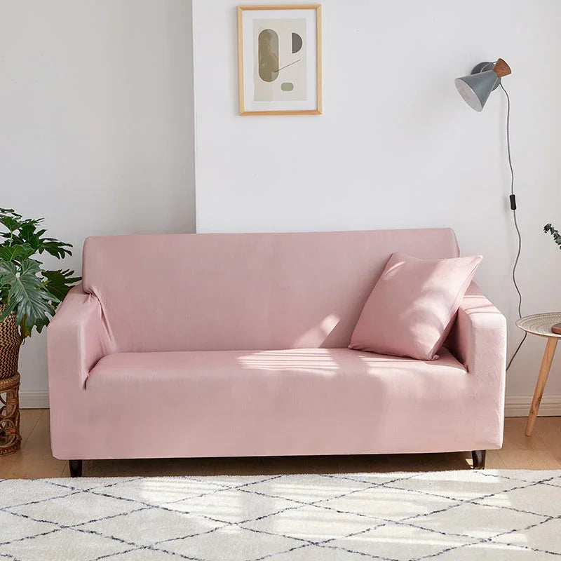 Housse de canapé Unie · Rose poudré · Extensible (vue 3)