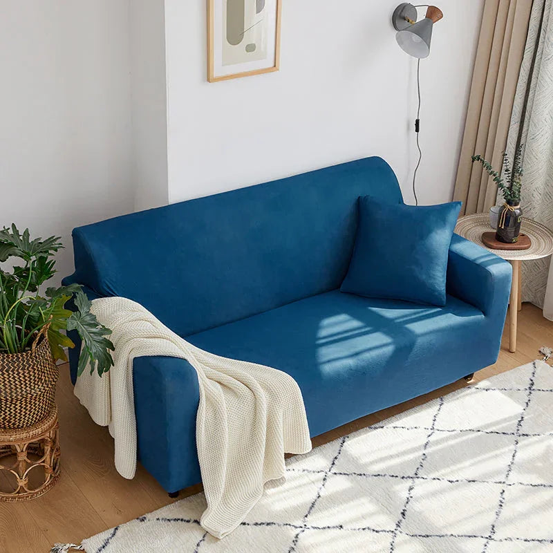 Housse de canapé Unie · Bleu saphir · Extensible (vue 2)