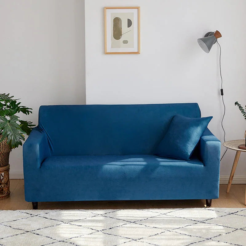 Housse de canapé Unie · Bleu saphir · Extensible (vue 3)