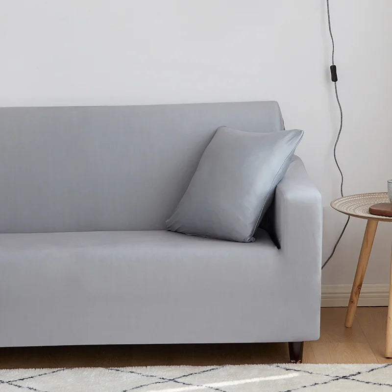 Housse de canapé Unie · Gris perle · Extensible (vue 3)