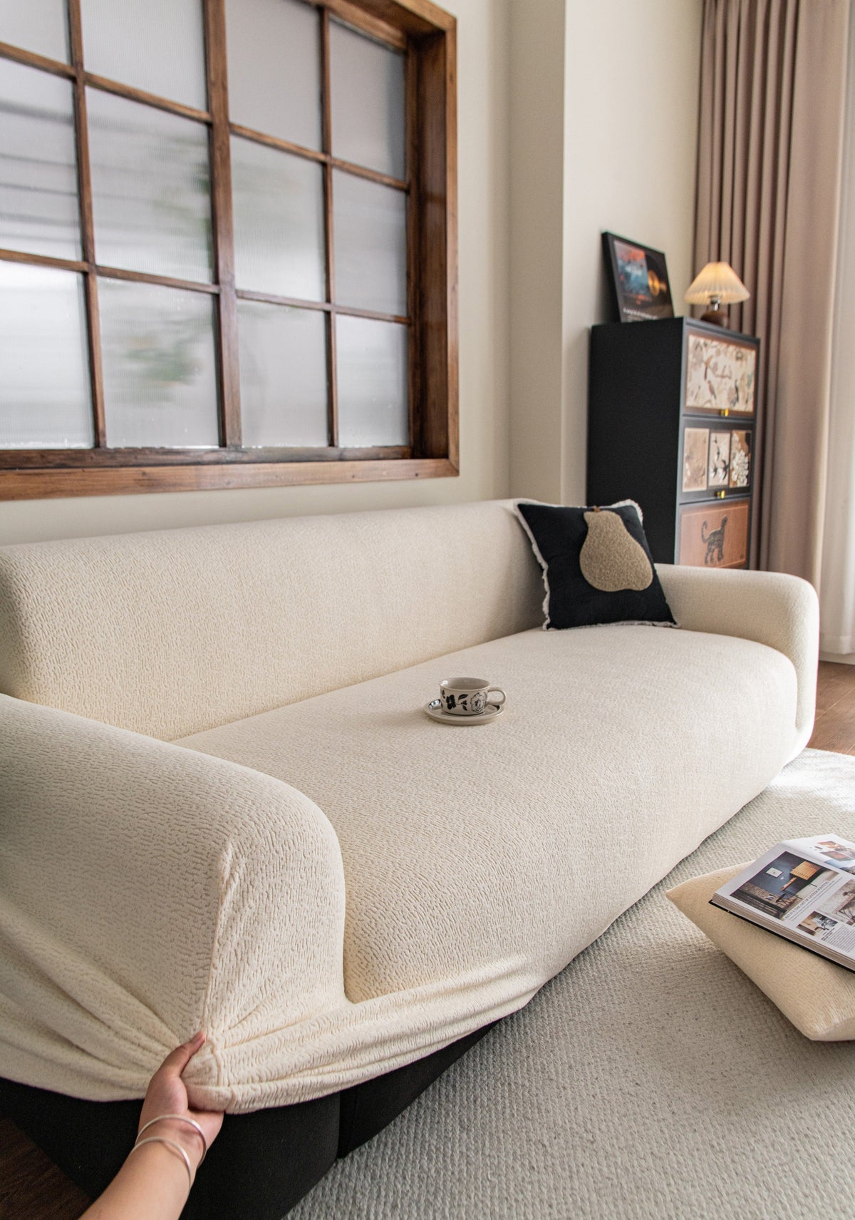 Housse de canapé Veloura · Beige · Extensible (vue 3)