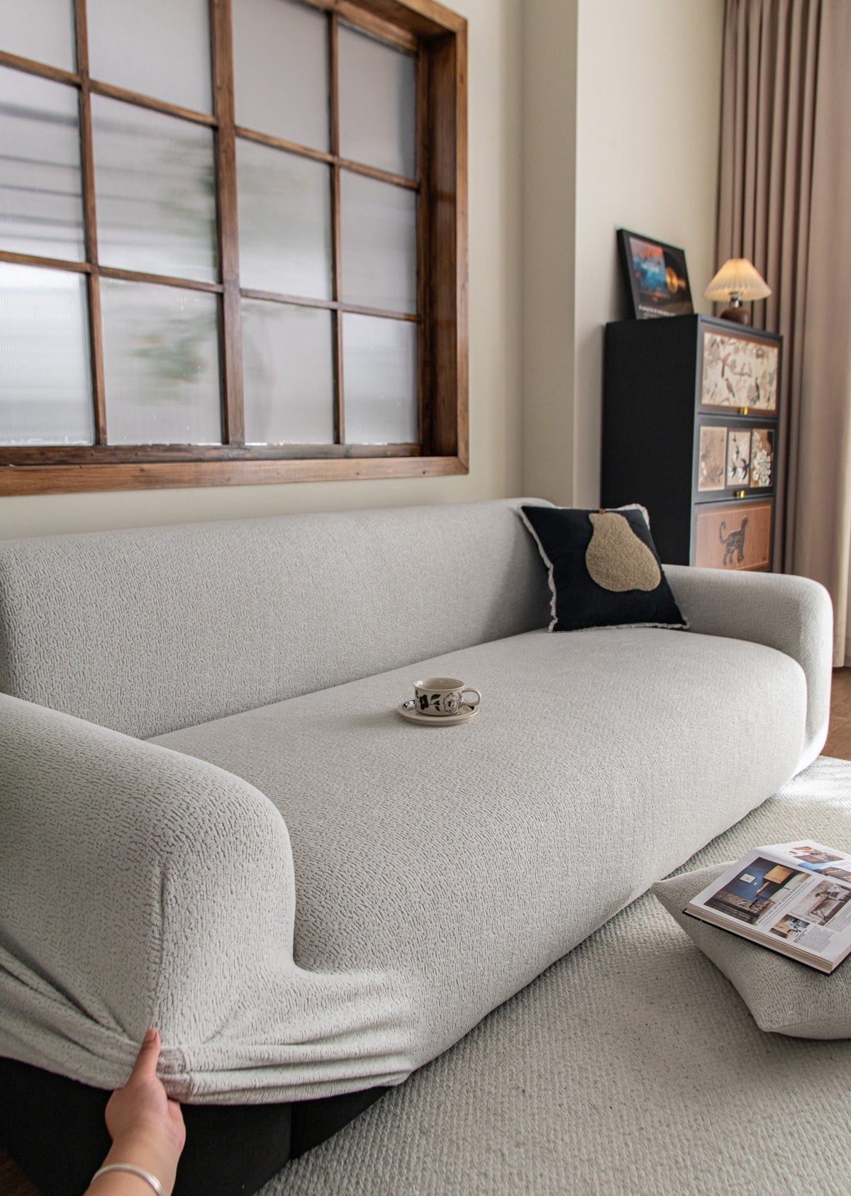 Housse de canapé Veloura · Gris perle · Extensible (vue 3)