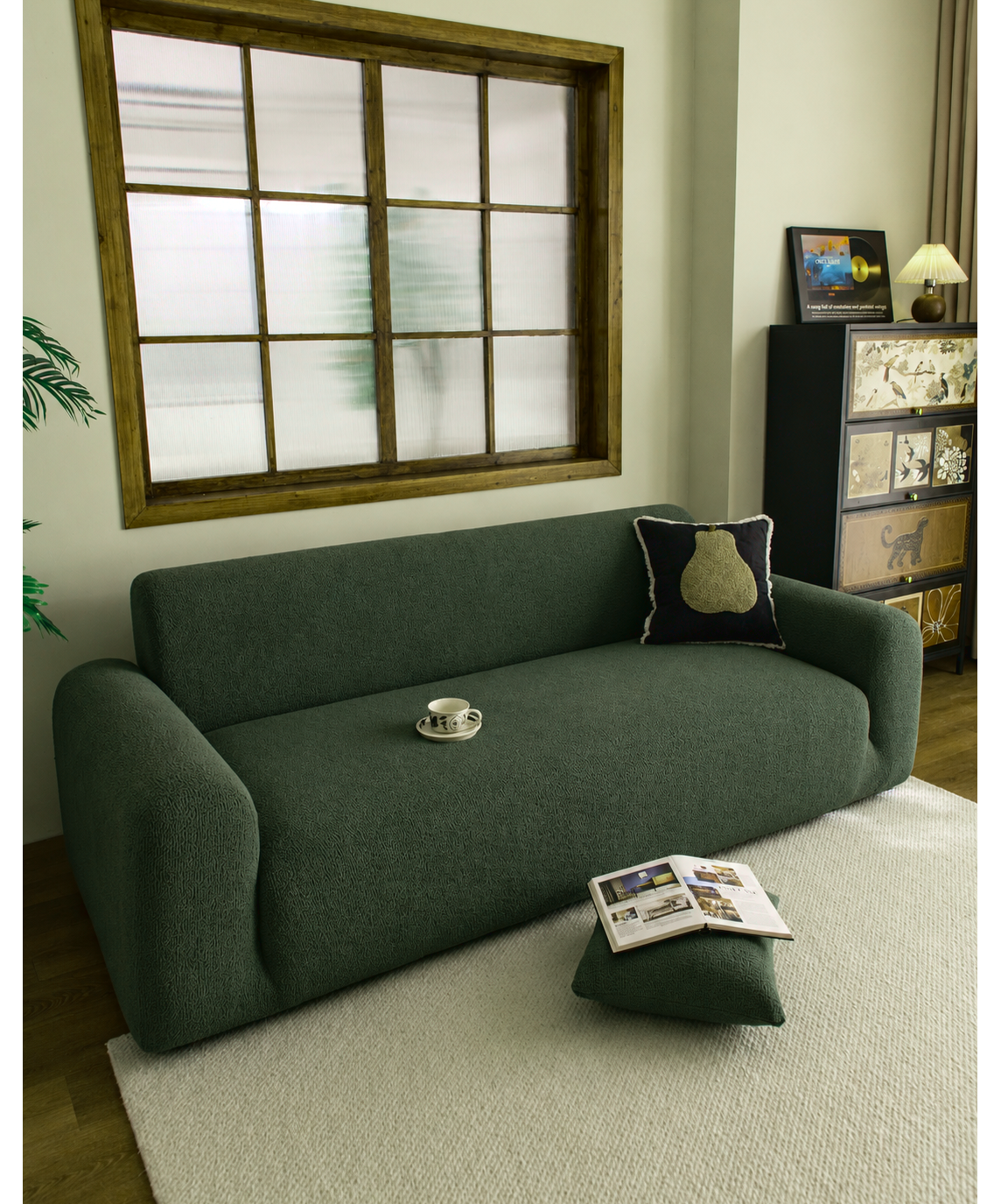 Housse de canapé Veloura · Vert · Extensible (vue 2)