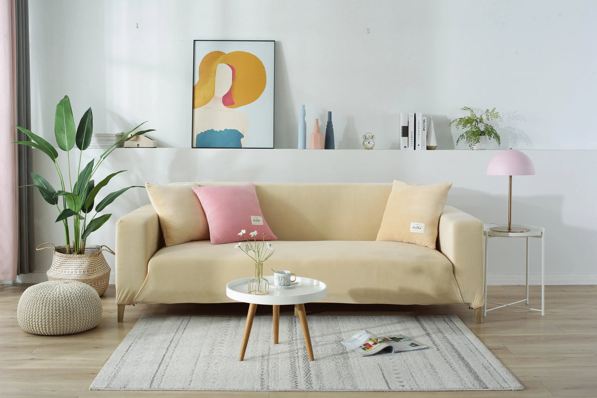 Housse de canapé Velours · Beige · Extensible