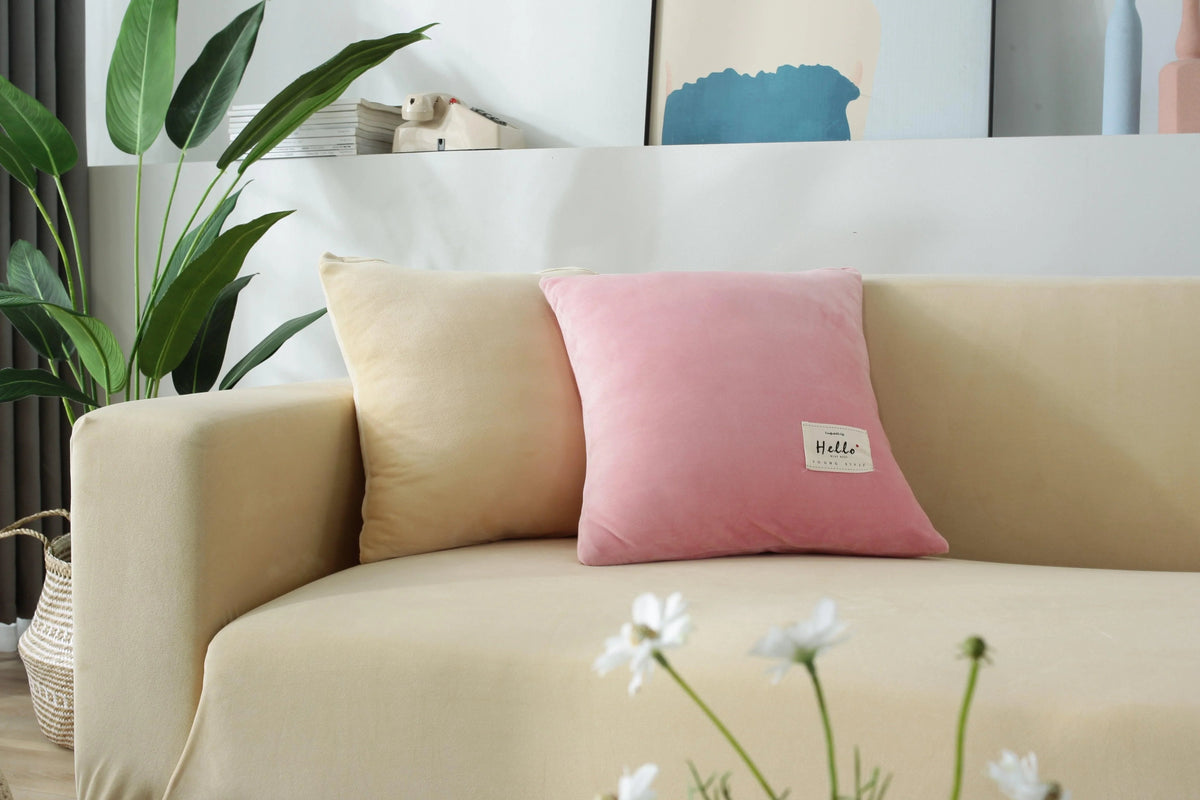 Housse de canapé Velours · Beige · Extensible (vue 6)