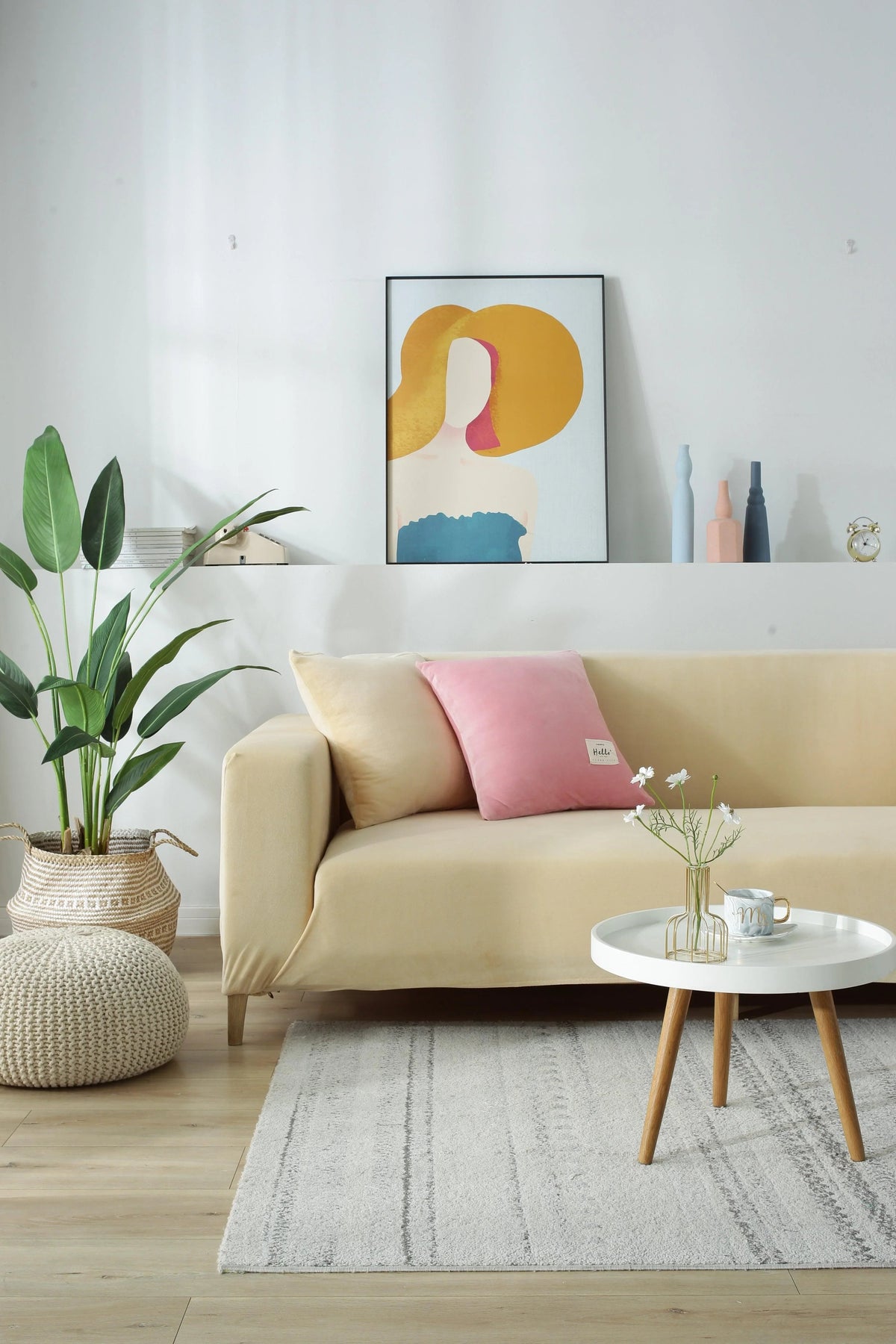 Housse de canapé Velours · Beige · Extensible (vue 9)