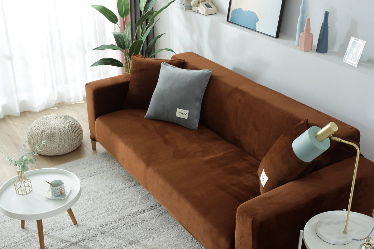 Housse de canapé Velours · Marron · Extensible