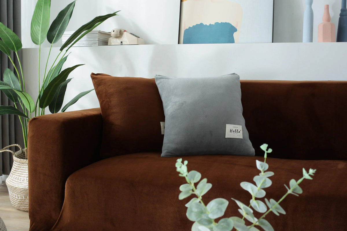 Housse de canapé Velours · Marron · Extensible (vue 4)