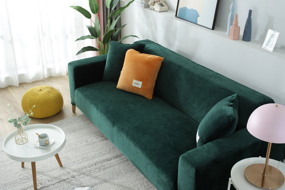 Housse de canapé Velours · Vert foncé · Extensible