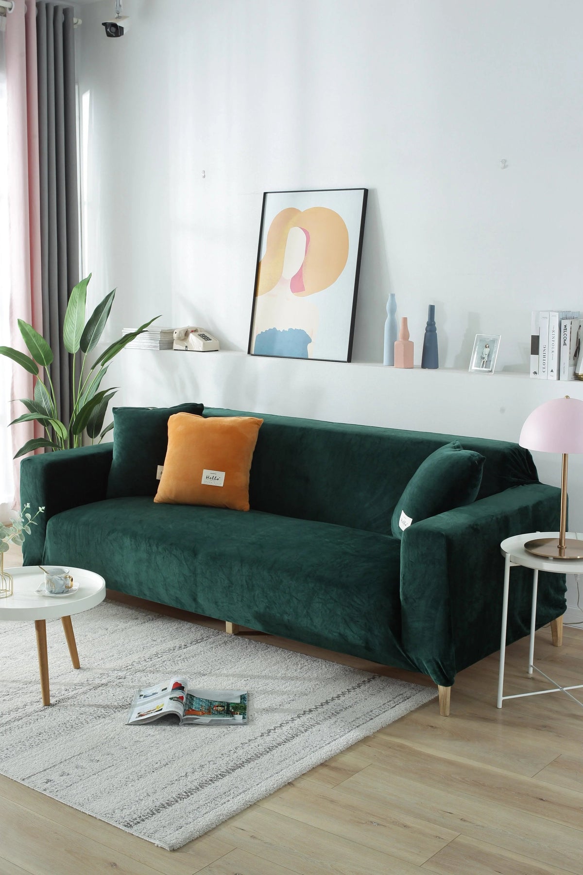 Housse de canapé Velours · Vert foncé · Extensible (vue 10)