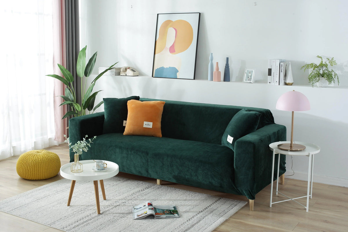Housse de canapé Velours · Vert foncé · Extensible (vue 2)