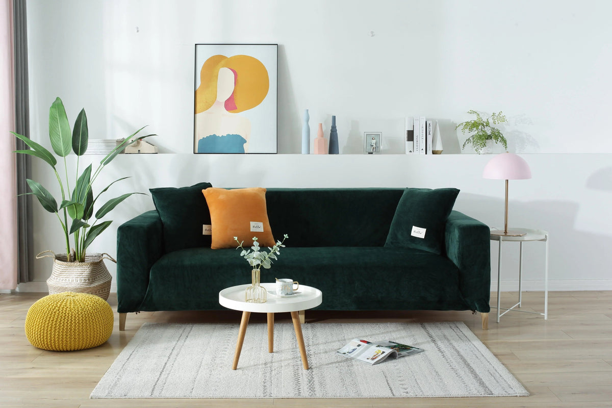 Housse de canapé Velours · Vert foncé · Extensible (vue 3)