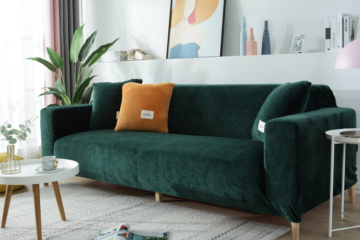 Housse de canapé Velours · Vert foncé · Extensible (vue 4)