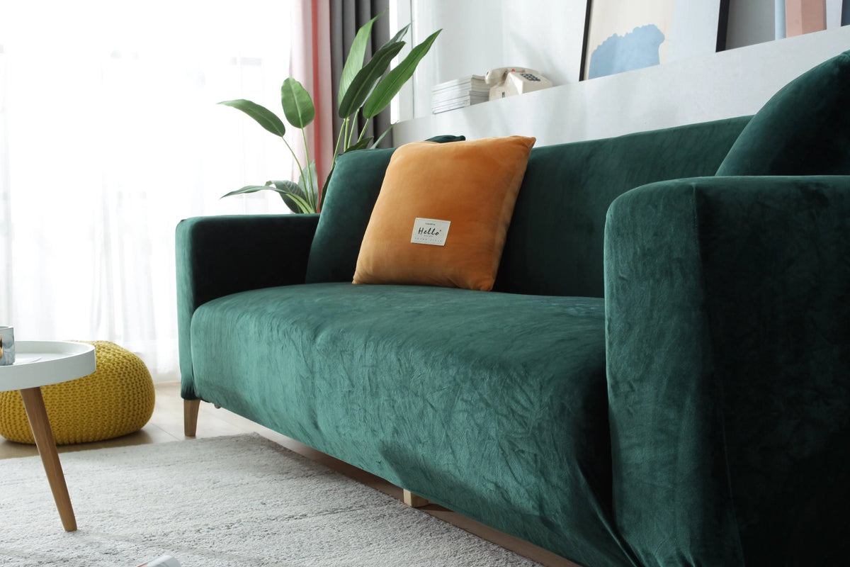 Housse de canapé Velours · Vert foncé · Extensible (vue 5)