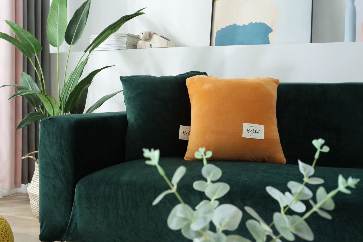 Housse de canapé Velours · Vert foncé · Extensible (vue 7)