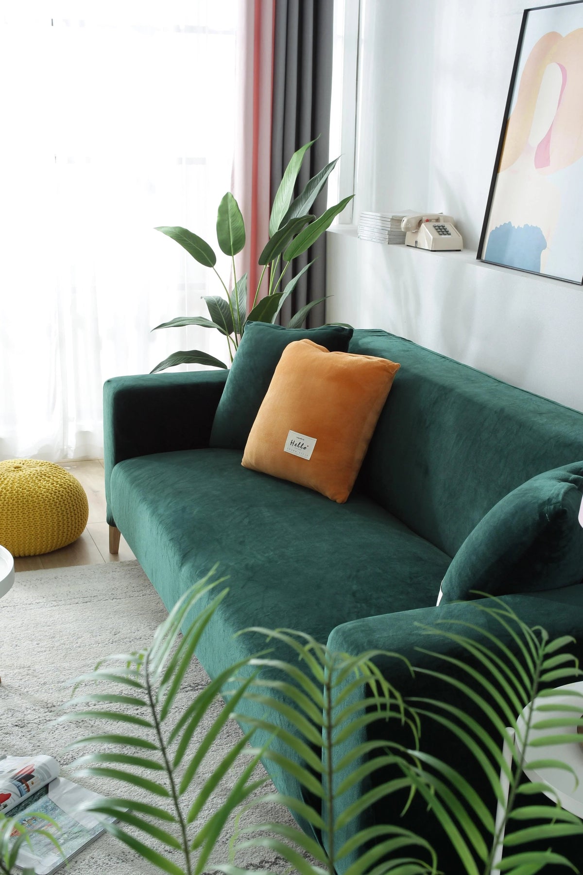 Housse de canapé Velours · Vert foncé · Extensible (vue 8)