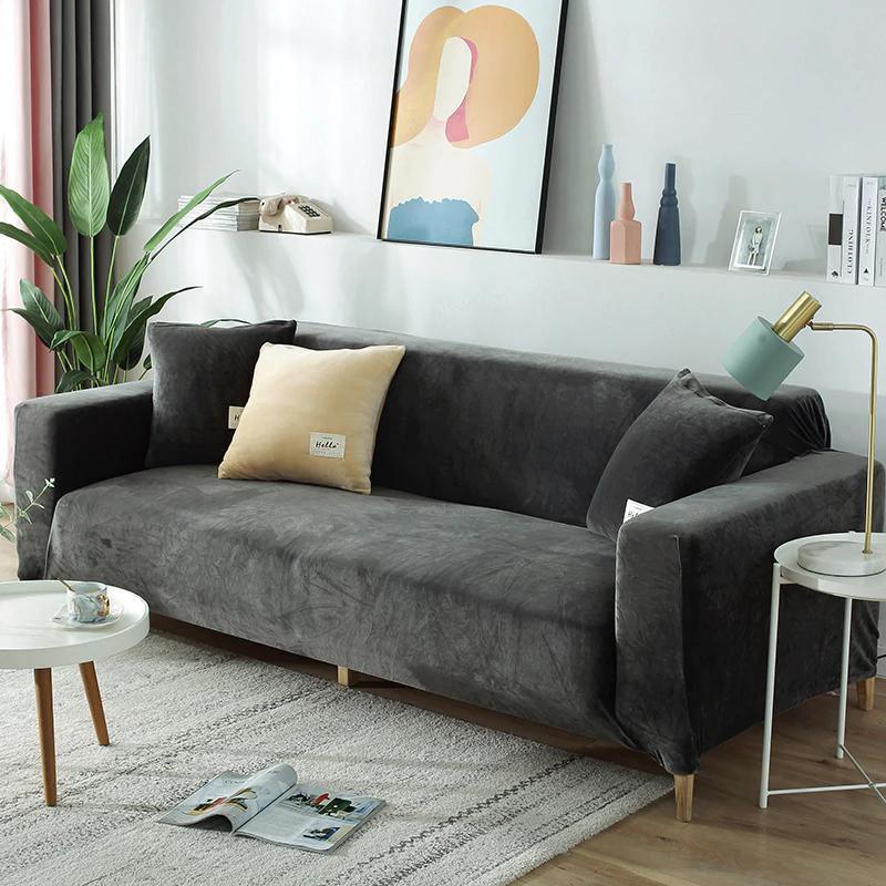 Housse de canapé Velours · Gris · Extensible
