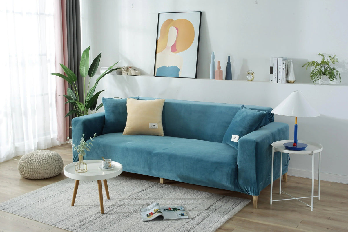 Housse de canapé Velours · Bleu lagon · Extensible