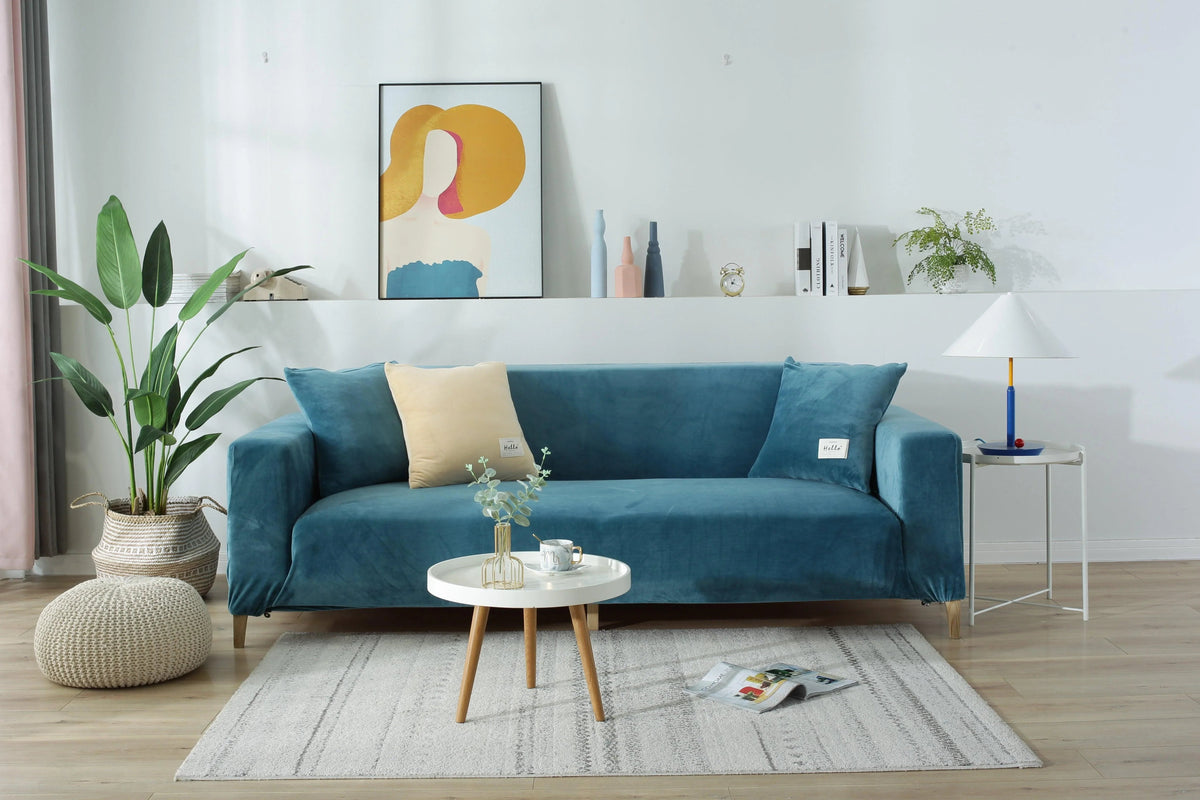 Housse de canapé Velours · Bleu lagon · Extensible (vue 2)