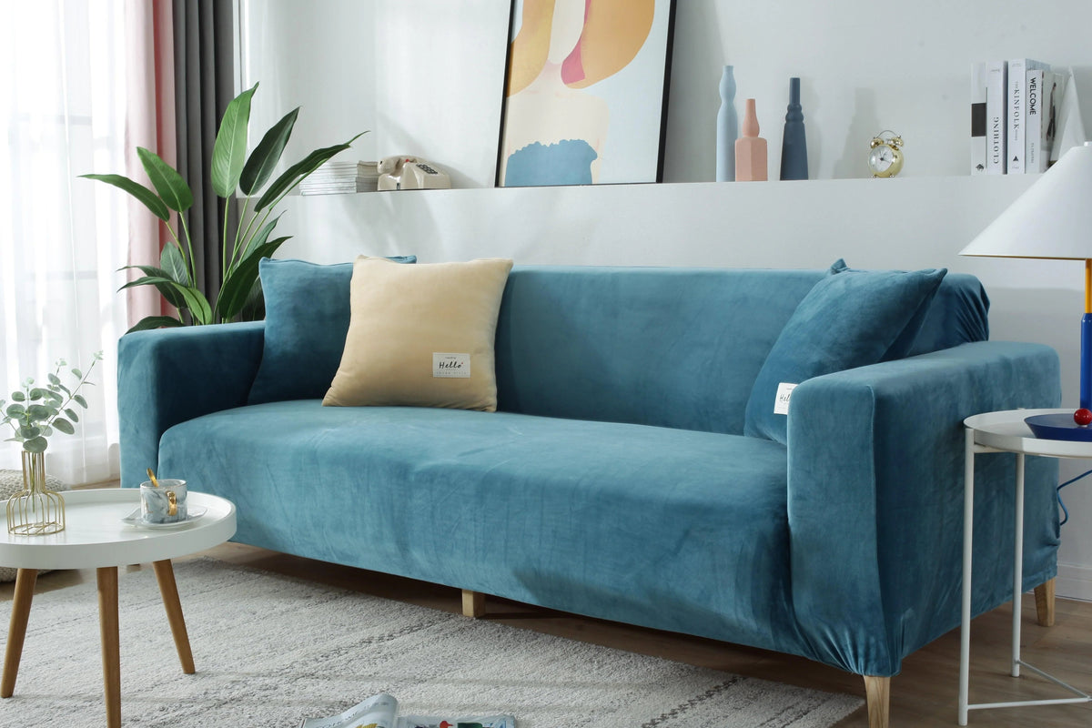 Housse de canapé Velours · Bleu lagon · Extensible (vue 3)