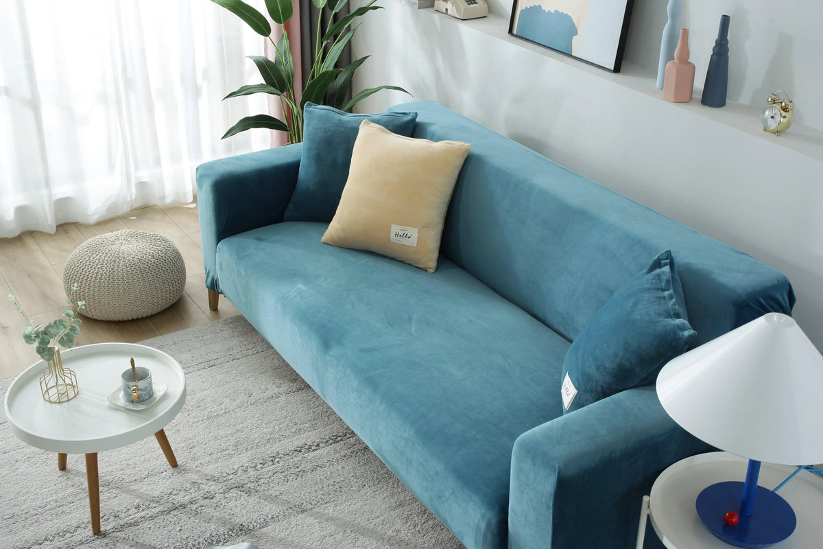 Housse de canapé Velours · Bleu lagon · Extensible (vue 4)