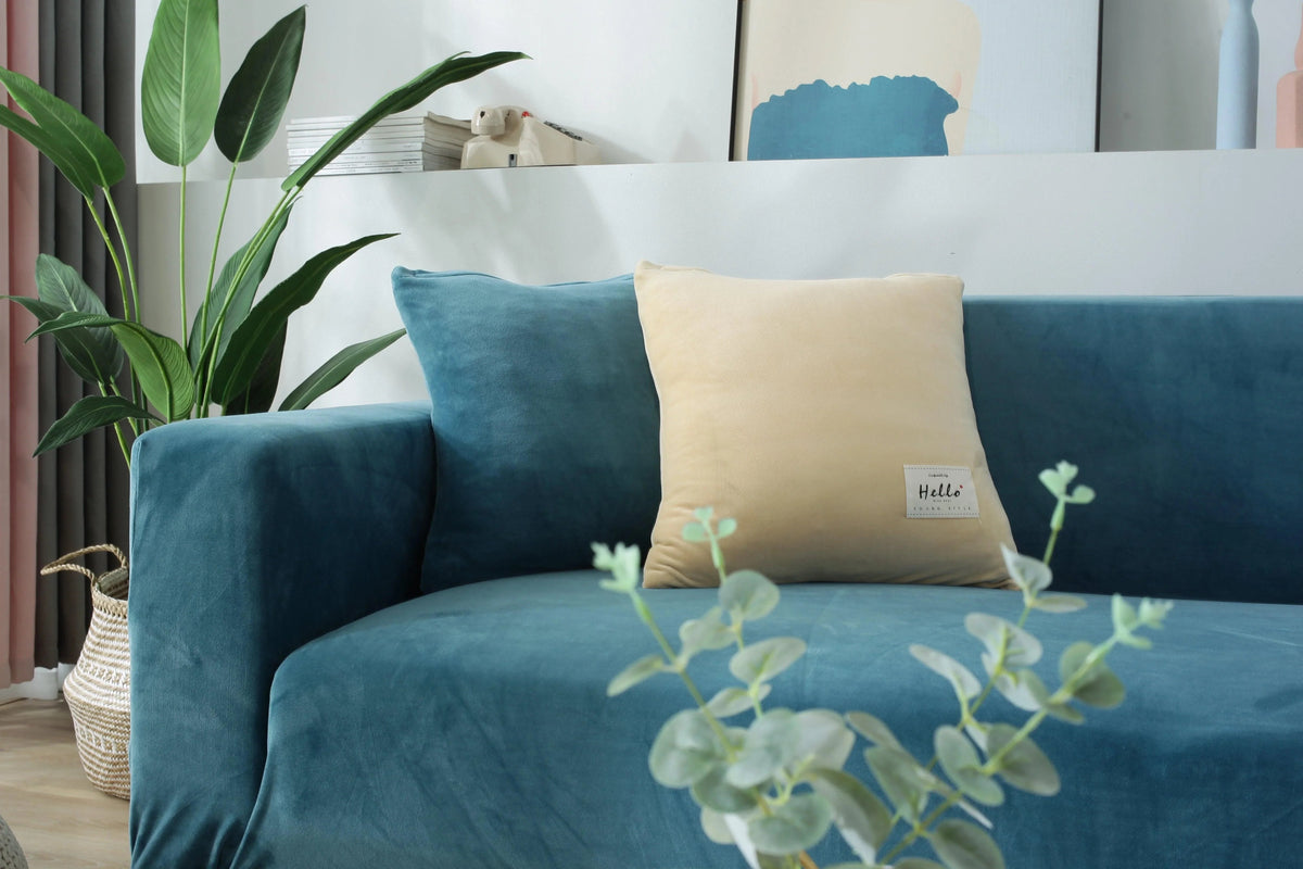 Housse de canapé Velours · Bleu lagon · Extensible (vue 5)
