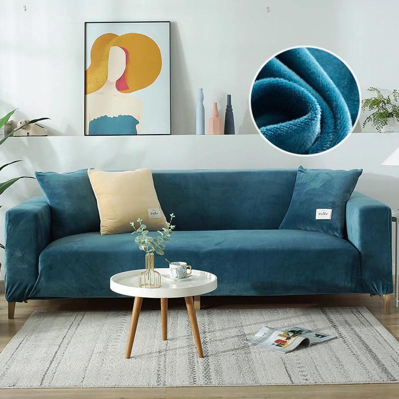 Housse de canapé Velours · Bleu lagon · Extensible (vue 7)