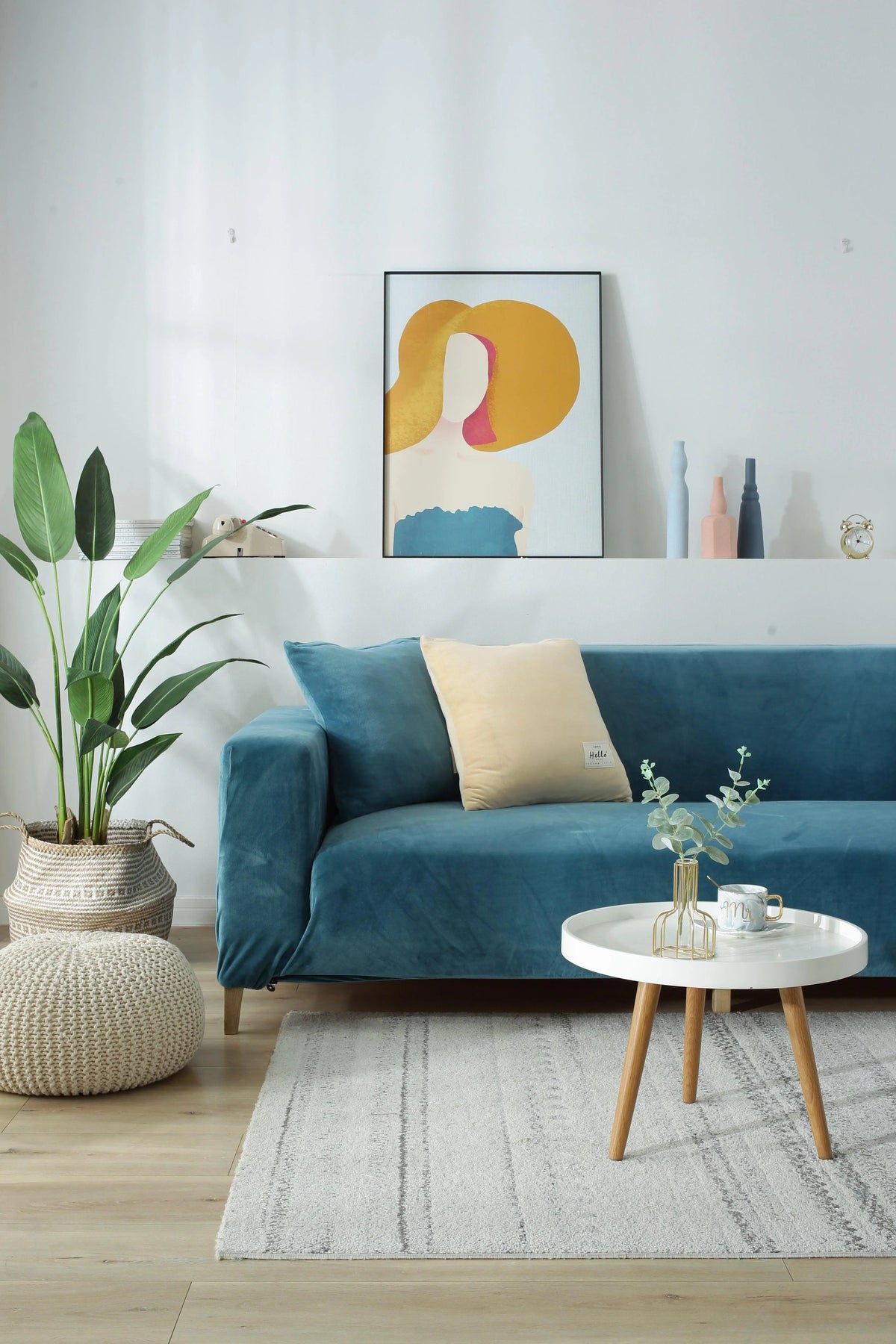 Housse de canapé Velours · Bleu lagon · Extensible (vue 8)