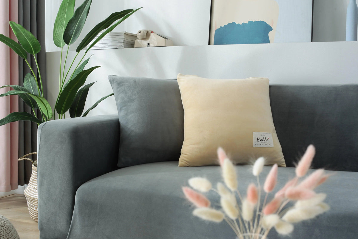 Housse de canapé Velours · Gris clair · Extensible (vue 9)